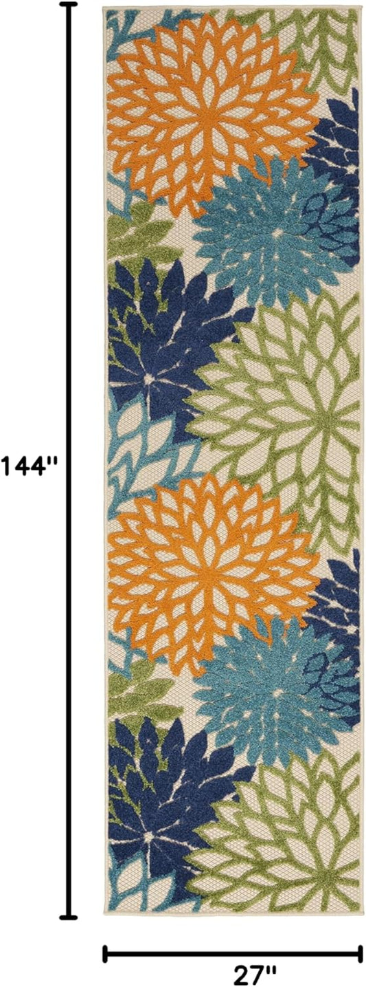 Nourison Aloha Indoor/Outdoor Multicolor 2'3" x 12' Area Rug, Tropical, Botanical, Easy Cleaning, Non Shedding, Bed Room, Living Room, Dining Room, Deck, Backyard, Patio (2x12)