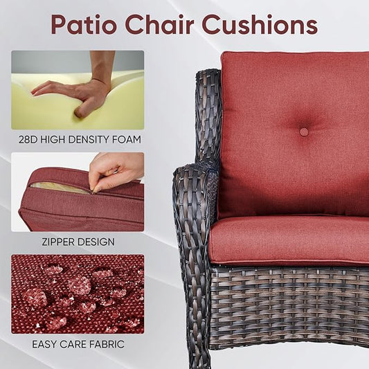 Outdoor Wicker Chair Cushions 2 Packs - Outside High Back Thick Water-Resistant Cushion 22x24 with Zipper Cover for Patio Glider Rocking Chairs Loveseat Couch – Red/Buckle