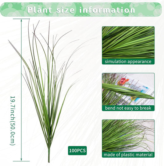 100Pcs Artificial Grass Plants Faux Shrubs Wheat Grass Fake Tall Grass Plants for Outdoor Decor Greenery Stems Weed for Room Indoor Home Decor(Green Red Tail
