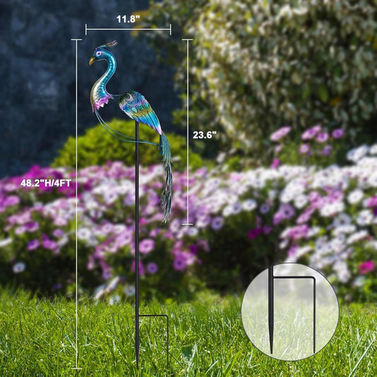 hogardeck Garden Decor for Outside, 48" Metal Peacock Garden Stake with Rocking Motion for Yard Art, Heavy-Duty Balancing Kinetic Wind Sculpture for Lawn Porch Outdoor Decorations