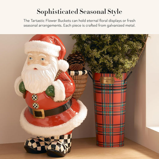 MACKENZIE-CHILDS Galvanized Flower Buckets, Decorative Metal Buckets, Tartastic, Set of 3