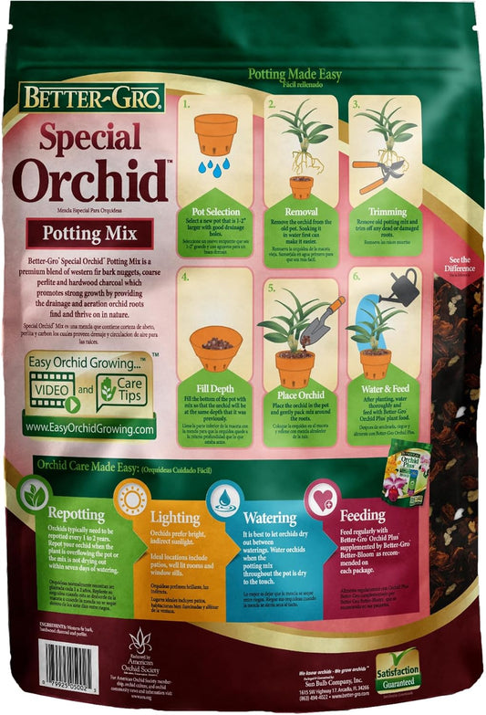 Better-Gro Special Orchid Mix - Premium Grade Orchid Bark Potting Mix for Potting, Repotting, Enhanced Drainage, Air Flow & Root Ventilation, Ideal for Phalaenopsis, Cattleyas, Dendrobiums - 4 Quarts
