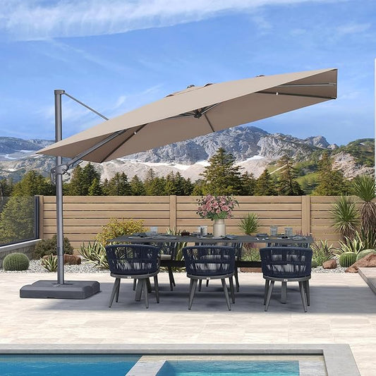 PURPLE LEAF 11.5' X 8' Left-right Tilting Outdoor Patio Umbrella Swivel Offset Cantilever Heavy Duty Rectangle Aluminum Umbrella with UV Resistant for Deck Pool Patio Backyard, Sand Dune