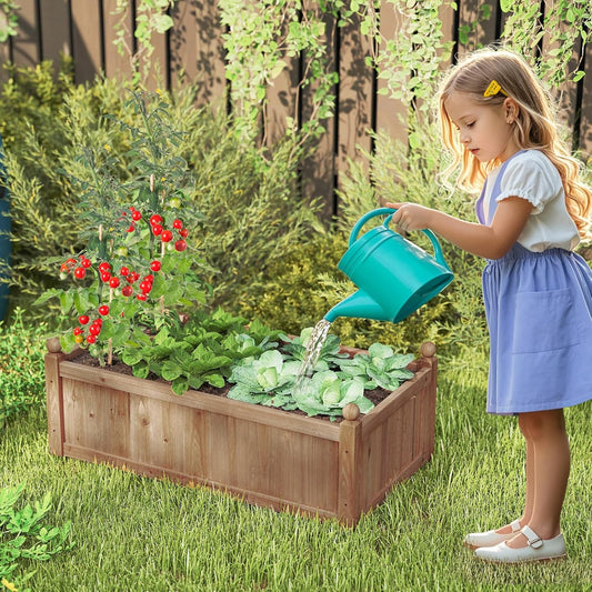 HAPPYGRILL Wood Raised Garden Bed, 46” x 24” x 16” Rectangular Flower Box w/Drainage Holes for Growing Vegetables, Flowers, Herbs, Outdoor Planter Box for Backyard Garden Lawn