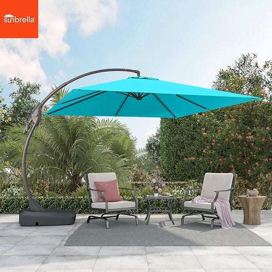 Grand patio 10'X10' Sunbrella Offset Umbrella with Base Outdoor Square Aluminum Cantilever Umbrella Shade with Easy Tilt Adjustment (Aruba, 10X10 FT-SUNBRELLA)