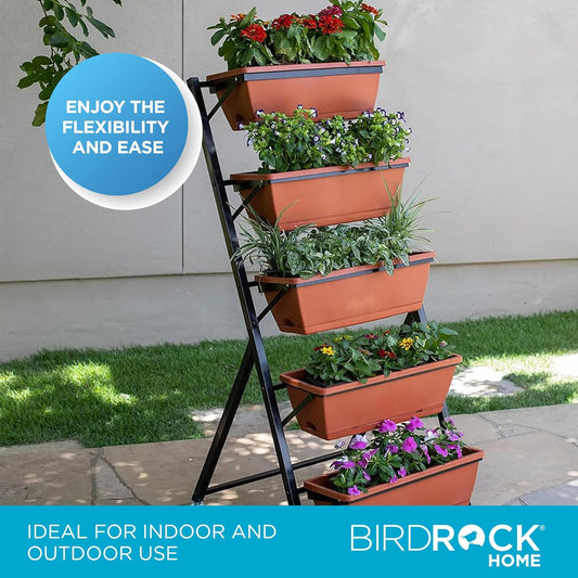 BIRDROCK HOME 5-Tier Vertical Garden Planter Bed - Raised Flower Stand - Rolling Plant Tower - Weather Resistant Box - Indoor or Outdoor - Herbs Flowers Berry’s Vegetables - Metal