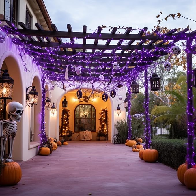 JMEXSUSS Purple Solar Lights Outdoor Waterproof, 2 Pack 100 LED Solar String Lights, Purple Christmas Light for Halloween Decor Outside Tree Yard Garden