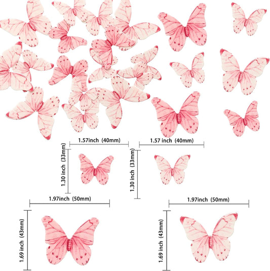 Ephlyn 40Pcs Edible Butterfly Cupcake Toppers 3D Butterfly Cake Picks Mixed Color Cake Decorations for Baby Shower Wedding Kids Birthday Party Supplies Pink