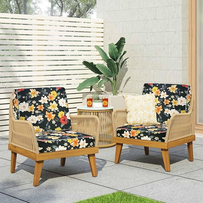 Porch Shield Outdoor Cushion Slipcovers Patio Chair Seat Cushion Covers Set 4 Waterproof Fade Resistant 19 x 19 x 4 inch, Floral Black