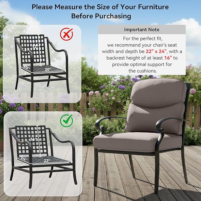 Patio Chair Cushions 6 Packs - Outside High Back Thick Water-Resistant Cushion 22x24 with Zipper Cover for Outdoor Glider Rocking Chairs Loveseat 3-Seater Couch Sofa – Grey/Crescent