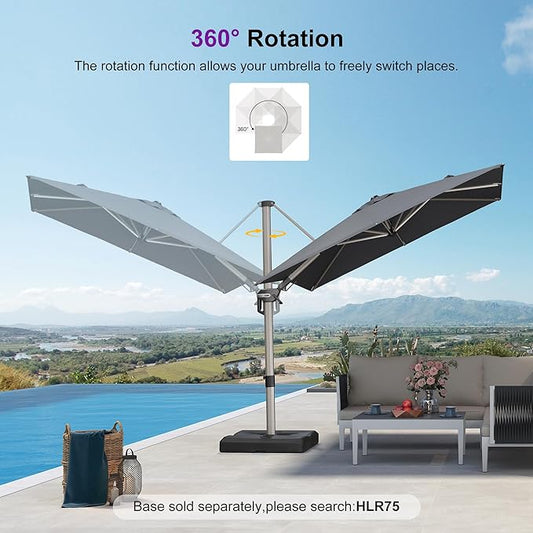 PURPLE LEAF 8' X 8' Left-right Tilting Patio Umbrella Outdoor Swivel Cantilever Umbrella Aluminum Offset Umbrella with Champagne Frame and 360-degree Rotation for Garden Deck Pool, Grey
