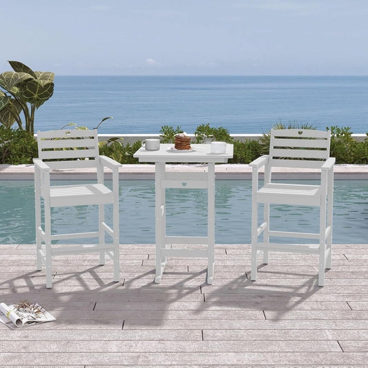 Tall Adirondack Chairs Set of 2, HDPE Wood Balcony Adirondack Chairs Set with Heart Cutout Design, Weather-Resistant Bar Height Furniture for Deck, Porch, Pool (White)