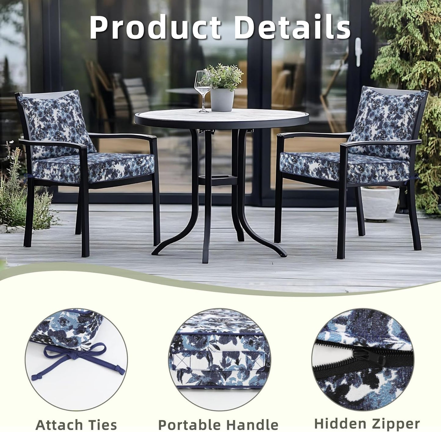 Favoyard Outdoor Seat Cushion 22 x 22 x 3 in Waterproof Pattern Fade Resistant Cover Removable Patio Furniture Cushions Deep Seat & Back Cushion Set with Adjustable Straps for Patio Chair Sofa Couch