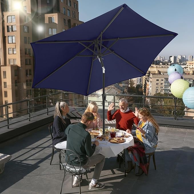 FLAME&SHADE 10ft Patio Umbrella - Outdoor Umbrella with 6 Sturdy Ribs, Push Button Tilt and Crank, UV Protection Table Market Umbrella for Pool, Porch,Garden, Deck, Backyard (Navy Blue)