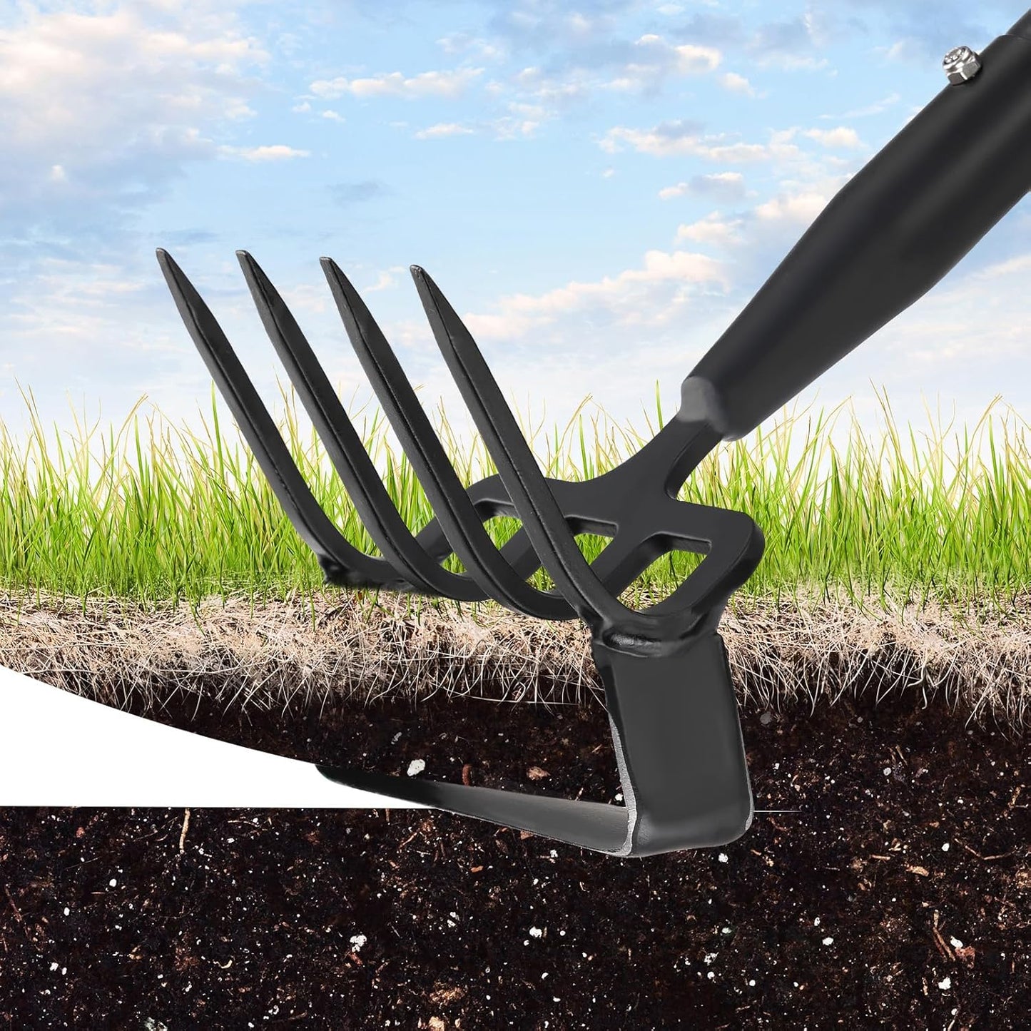 2-in-1 Garden Hoe Tool, Adjustable Length from 37 to 48inch, Ergonomic Design for Weeding and Raking, Durable and Rust-Proof Blade, Save Time and Effort