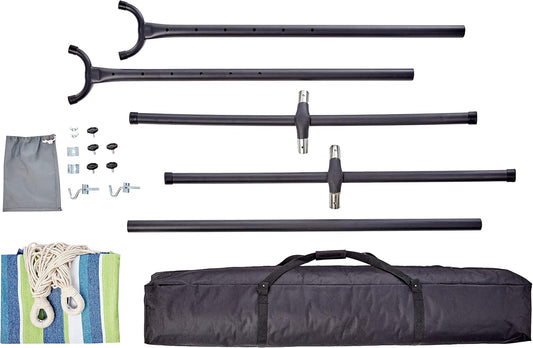 Amazon Basics Double Hammock with 9-Foot Space Saving Steel Stand and Carrying Case, 450 lb Capacity, Oasis Stripe, 110 x 47 x 43 inches