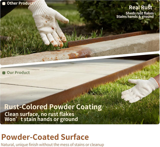 Worth Garden 20ft. Galvanized Steel Landscape Edging - 6-Pack 6.5" x 40" Metal Edging for Landscaping with 7 Stakes, Bronze Powder Coating Hammer-in Lawn Edging for Yard Pathway Divider