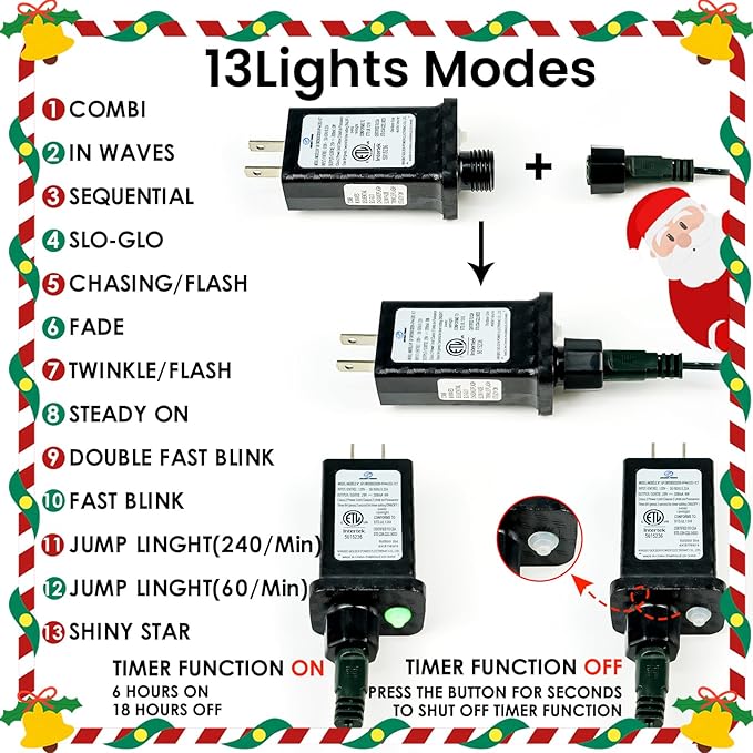 Connectable 240LED 88Ft 13Modes Christmas String Lights Outdoor Indoor | Extendable Green Wire Red & White Christmas Tree Lights with Timer | Twinkle Fairy Light Plug in for Xmas Tree (Red & White)