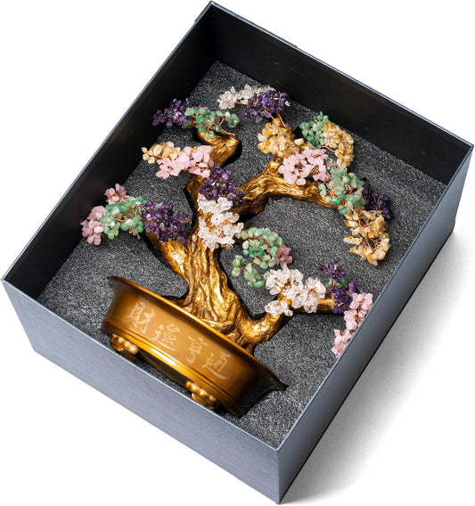 Natural Chakra Gemstone Crystal Bonsai Tree of Life(1,350 Gemstone Count) Large Feng Shui Money Tree for Luck and Wealth Desk Decoration 20 Inches