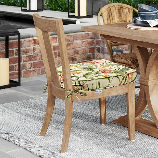 Round Corner Seat Cushions, 17" x 16" x 2", Set of 4, Indoor Outdoor Water Repellent Universal Chair Pads with Ties for Patio Furniture, Garden Deck Dining Chairs, Leaf and Flower