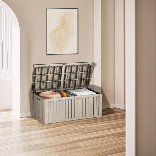 200 Gallon Outdoor Storage Bench Waterproof - Resin Deck Storage Chest for Patio & Pool, Lockable Outdoor Storage Box for Cushions & Tools, UV-Resistant, Granite Grey