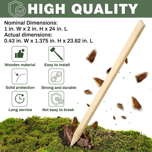 48 Pieces Wooden Garden Stakes 24 Inch Grade and Survey Stakes Wooden Garden and Sign Posts for Plant Support Silt Fence Yard Farm Survey Boundaries Baselines