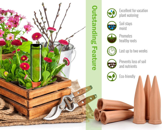 B SEPOR Ceramic Plant Waterer Set of 6 Pack Terracotta Self Watering Spikes,Wine Bottle Plant Watering Devices for Vacation (6Pack)