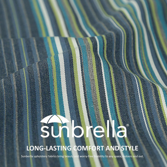 Sunbrella Square Corner Seat Cushions, 19" x 19" x 3", Set of 4, Indoor Outdoor Water Repellent Universal Chair Pads with Ties for Patio Furniture, Garden Deck Dining Chairs, Beach Stripe Lagoon