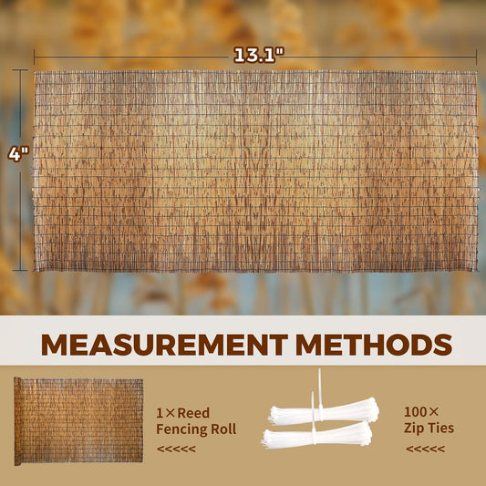 Natural Reed Fencing, Eco-Friendly Reed Fence, 4 feet High x 13.1 feet Long, Reed Screen for Backyard Patio Garden and More,Brown