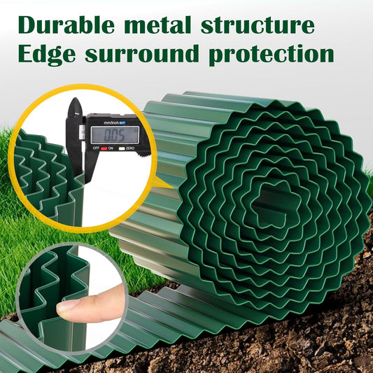 LAVEVE Corrugated Metal Garden Edging 8" x 20Ft, Landscape Edging Border for Lawn, Flower Bed, Garden Fence, Paver Edging (Green)