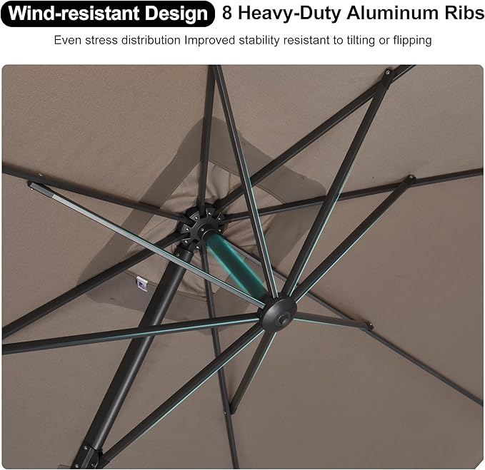 PURPLE LEAF 8' X 8' Left-right Tilting Outdoor Patio Umbrella Swivel Offset Cantilever Heavy Duty Rectangle Aluminum Umbrella with UV Resistant for Deck Pool Patio Backyard, Ash Mocha