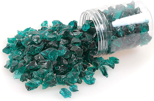 Shiny Stone High Luster Reflective Fire Glass Gravel,Fire Gems,Fire Drops,Fire Glass Rocks Chips for Fire Pit Fish Tank Aquarium Garden,1-2cm(3/8''-6/8''),540g/1.19lbs (Turquoise)