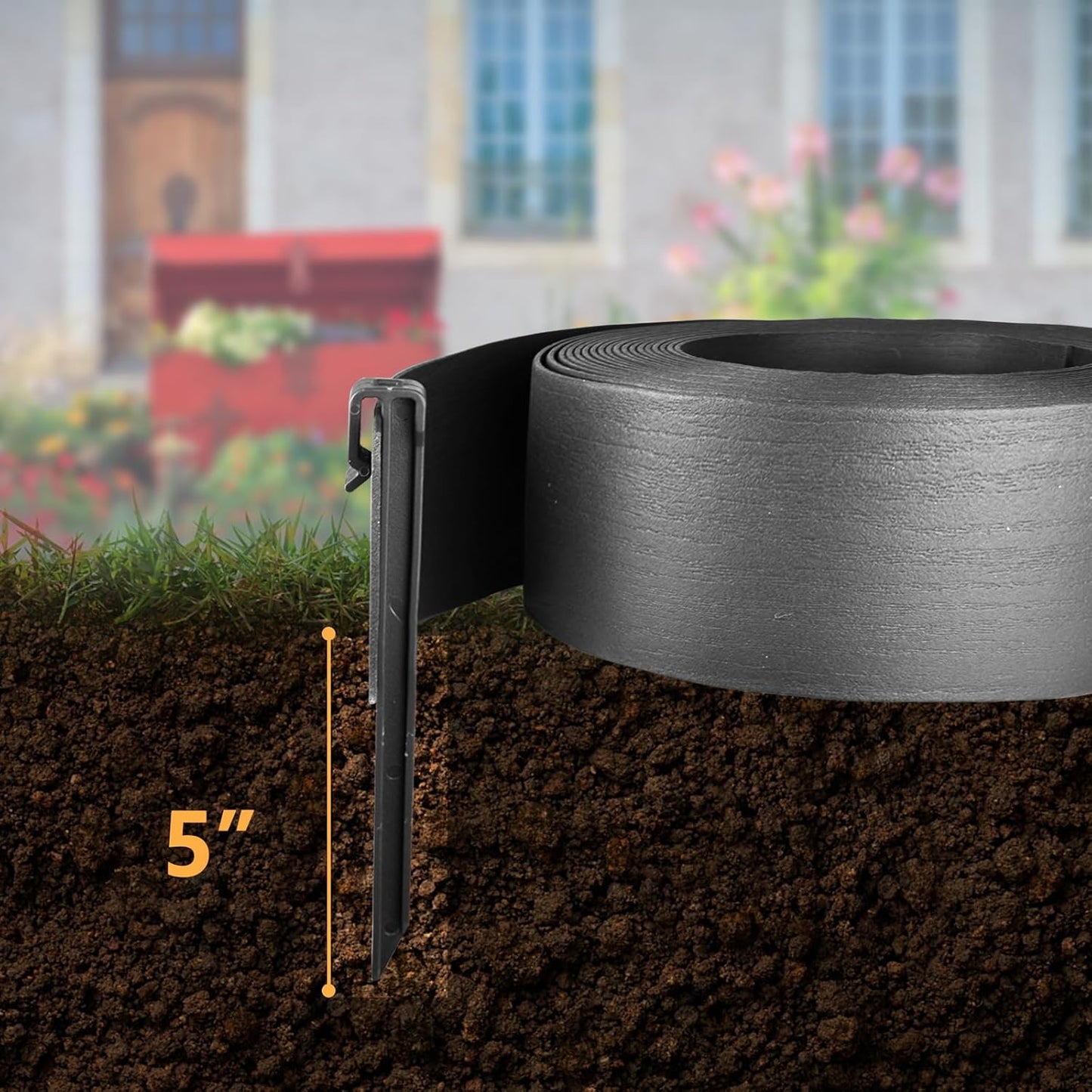 Landscape Edging Kit, Include 4 Inch High 120 Feet Length Terrace Board, 60 Durable Spikes, Edging Pruning Shear, Rubber Mallet Hammer, Black