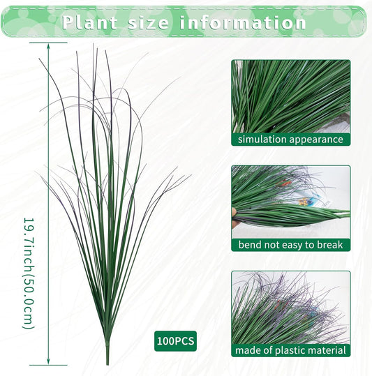 100Pcs Artificial Grass Plants, Faux Shrubs Wheat Grass, Artificial Tall Fake Plants for Outdoor Decor, Greenery Stems Weed for Room Indoor Home Decor(Green Purple Tail)