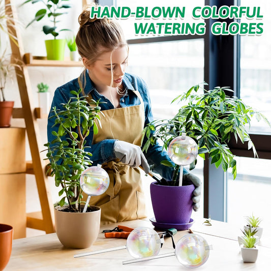 17 oz Up 2 Weeks Large Plant Watering Globes, Self Watering Planter Insert Iridescent Rainbow Self Watering Globes, Vacation Plant Watering Devices-Watering Bulbs for Indoor Outdoor (Large 2-Pack)