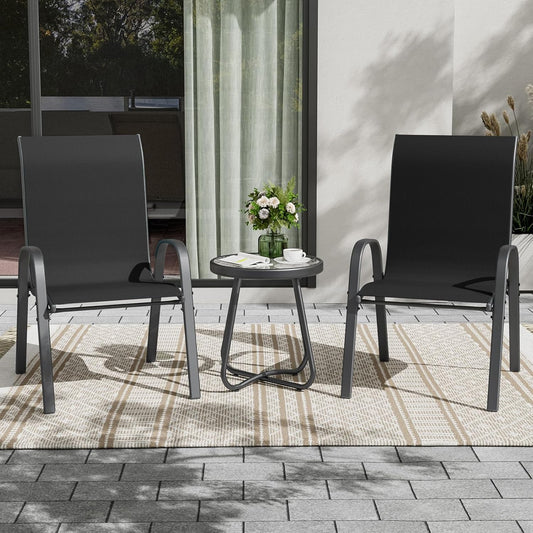 UDPATIO Patio Chairs Set of 2, Stackable Outdoor Dining Chairs with High Back, Breathable Textilene Fabric Outdoor Chair All Weather, 350LBS Capacity for Garden, Backyard (Black)