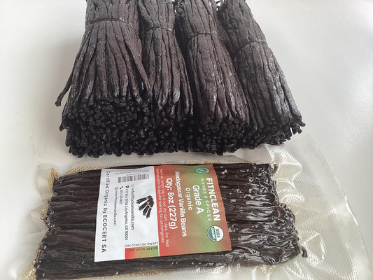 8oz Madagascar Organic Vanilla Beans Grade A. Certified USDA Organic. Fresh 6"-8" for Cooking, Baking and Extract by FITNCLEAN VANILLA| 0.5 lb Bulk NON-GMO Whole Bourbon Gourmet Pods.