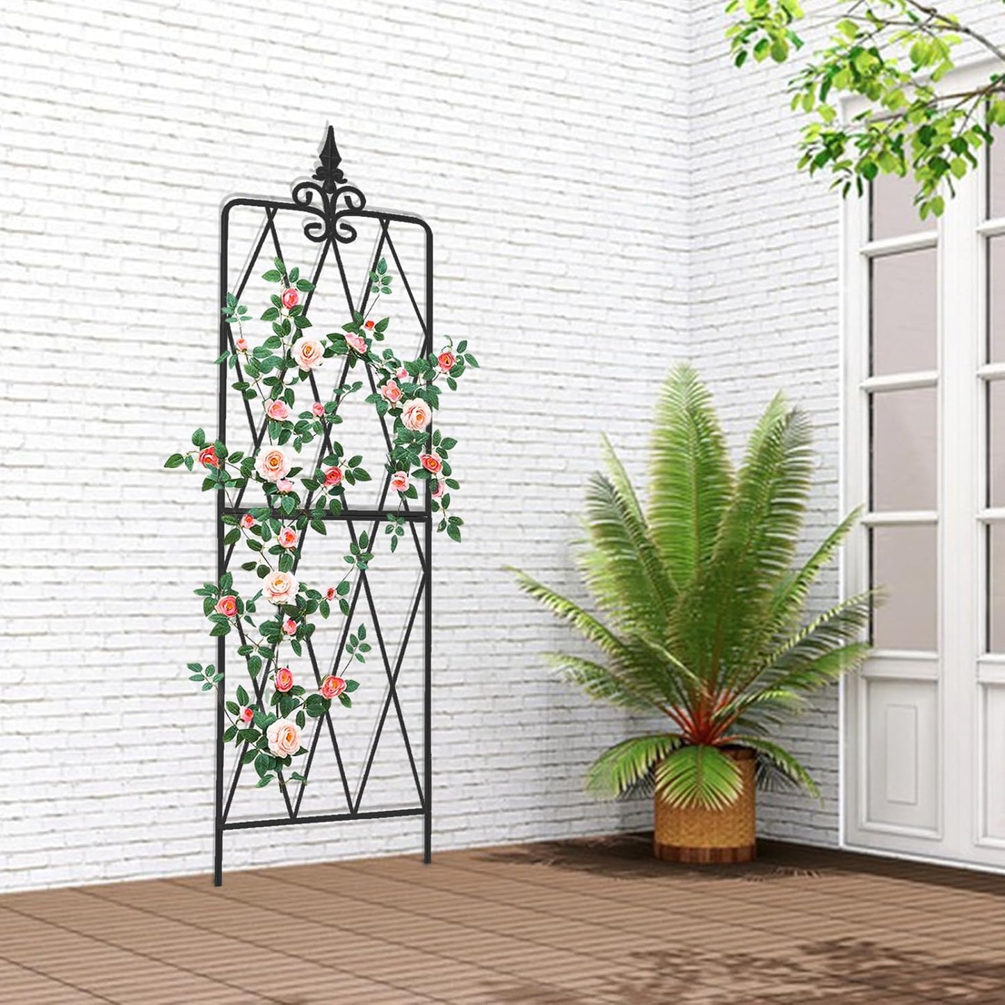 Garden Trellis for Climbing Plants Outdoor, 70"X18" Metal Trellises, Decorative Garden Fencing Flower Trellis with Durable Powder Coating for Vines Plant Rose, Vegetable Support, Black (2, Pattern-A)