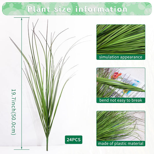 24Pcs Artificial Grass Plants, Faux Shrubs Wheat Grass, Artificial Tall Grass Fake Plants for Outdoor Decor,Artificial Greenery Stems Weed for Room Indoor Home Decor(Green Red Tail)