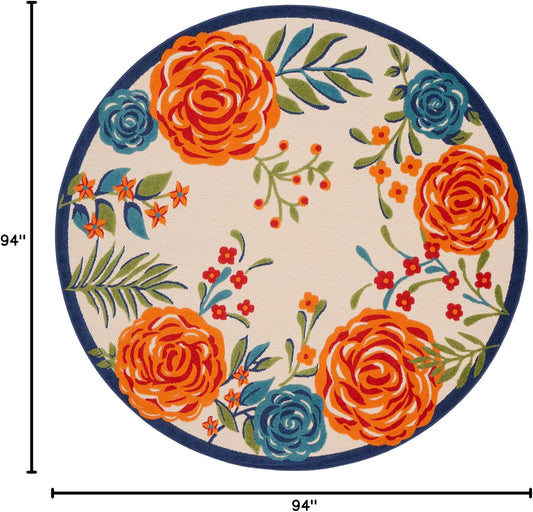 Nourison Home Aloha Indoor/Outdoor Multicolor 7’10” x Round Area Rug, Easy-Cleaning, Non Shedding, Bed Room, Living Room, Dining Room, Backyard, Deck, Patio (8 Round)