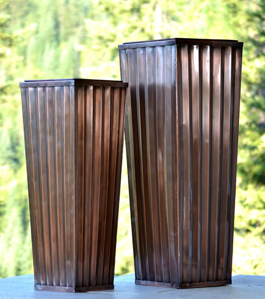 H Potter Tall Outdoor Indoor Planter Patio Deck Flower Ribbed Garden Planters Antique Copper Finish Set of 2