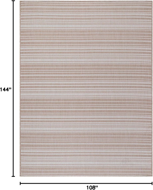 Stripe Outdoor Rug 9x12 Washable Outside Carpet for Indoor Patio Porch Waterproof Easy Cleaning Non Shedding Area Rugs Beige 9 x 12