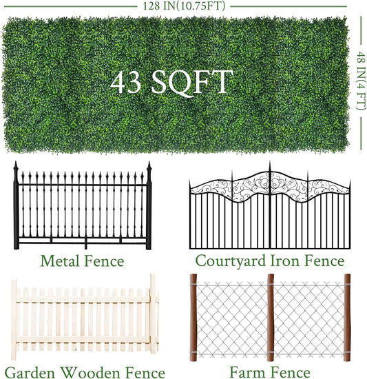 Artificial Ivy Privacy Fence Screen:48"x 128" (43 SQFT) 4-Layer Leaf UV-Anti Faux Greenery Boxwood Backdrop Ivy Vine Leaf Fence Panels for Outdoor, Indoor, Garden,Backyard and Decor