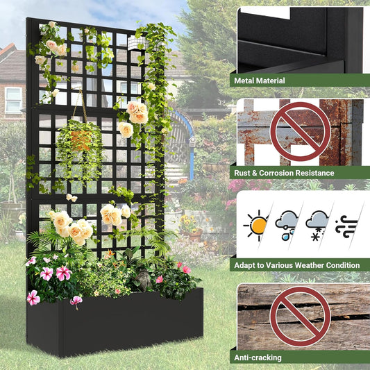Metal Planter with Trellis 72" x 36’’ x 16", Raised Garden Bed with Trellis, Planter Box with with Privacy Screen for Climbing Plants, Flowers, Vegetables, Fruits
