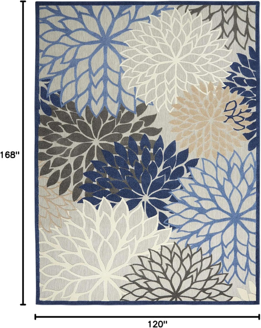 Nourison Aloha Indoor/Outdoor Blue/Multicolor 10' x 14' Area Rug, Tropical, Botanical, Easy Cleaning, Non Shedding, Bed Room, Living Room, Dining Room, Deck, Backyard, Patio (10x14)
