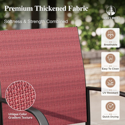 HERA'S HOUSE Red Patio Dining Set for 4, 5 Piece Outdoor Table and Chairs Set, 4 x Textilene Dining Chair, 37" Square Metal Dining Table, for Lawn Garden Backyard Deck