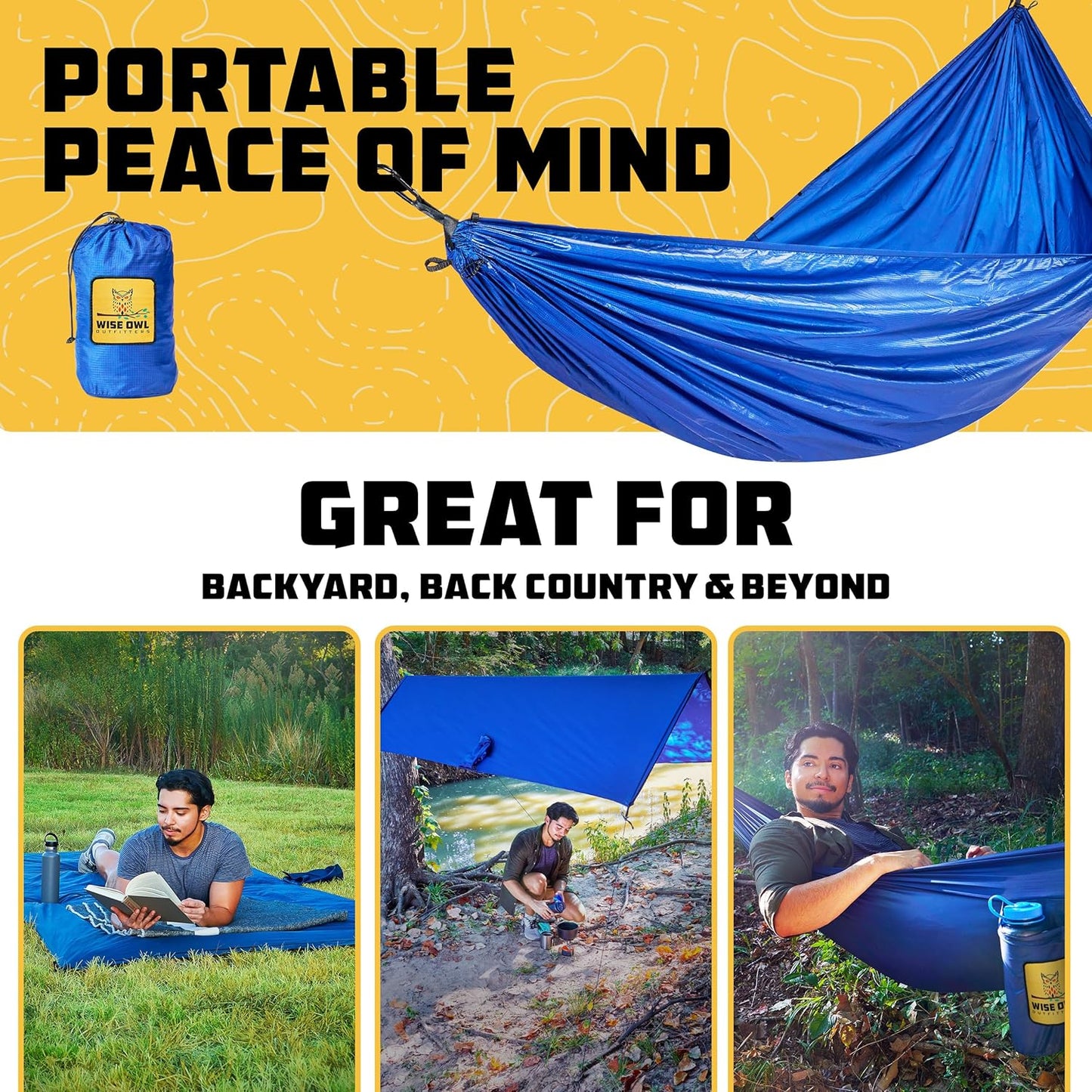 Wise Owl Outfitters Camping Hammock – 500lbs Portable Hammock with Tree Straps - Travel, Backpacking, Hiking, Outdoors Camping Gear - Single or Double