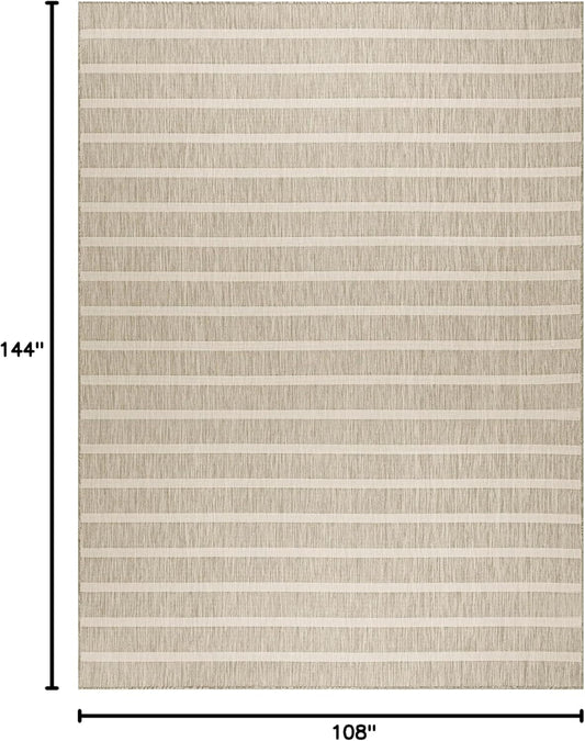 Nourison Home Positano Indoor/Outdoor Grey Ivory 9' x 12' Area Rug, Easy Cleaning, Non Shedding, Bed Room, Living Room, Dining Room, Backyard, Deck, Patio (9x12)