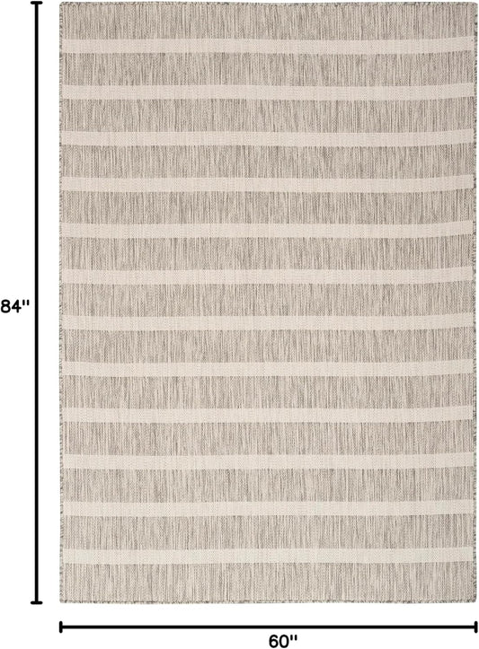 Nourison Home Positano Indoor/Outdoor Grey Ivory 5' x 7' Area Rug, Easy Cleaning, Non Shedding, Bed Room, Living Room, Dining Room, Deck, Backyard, Patio (5x7)