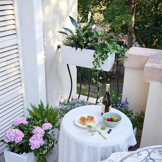 Glowpear Self Watering Railing Planter Box - 23.6", White - UV Stable, Scalable Plant Pot with Water Gauge, Indoor Outdoor for Vegetables, Flowers, Herbs, and Succulents